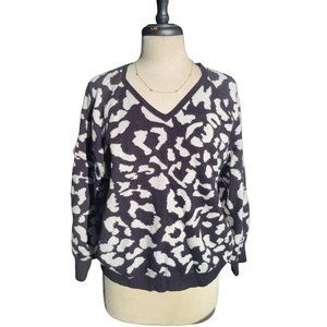 Philosophy Women's Black White Leopard Pullover Thick Knit Sweater V Neck Medium